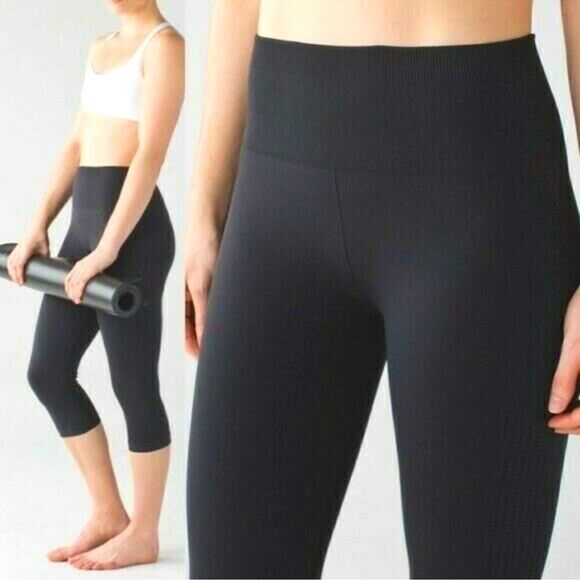 Lululemon Flow & Go Crop Yoga Pant High Waist Leggings Dark Heather Gray Sz 8 - Picture 1 of 10